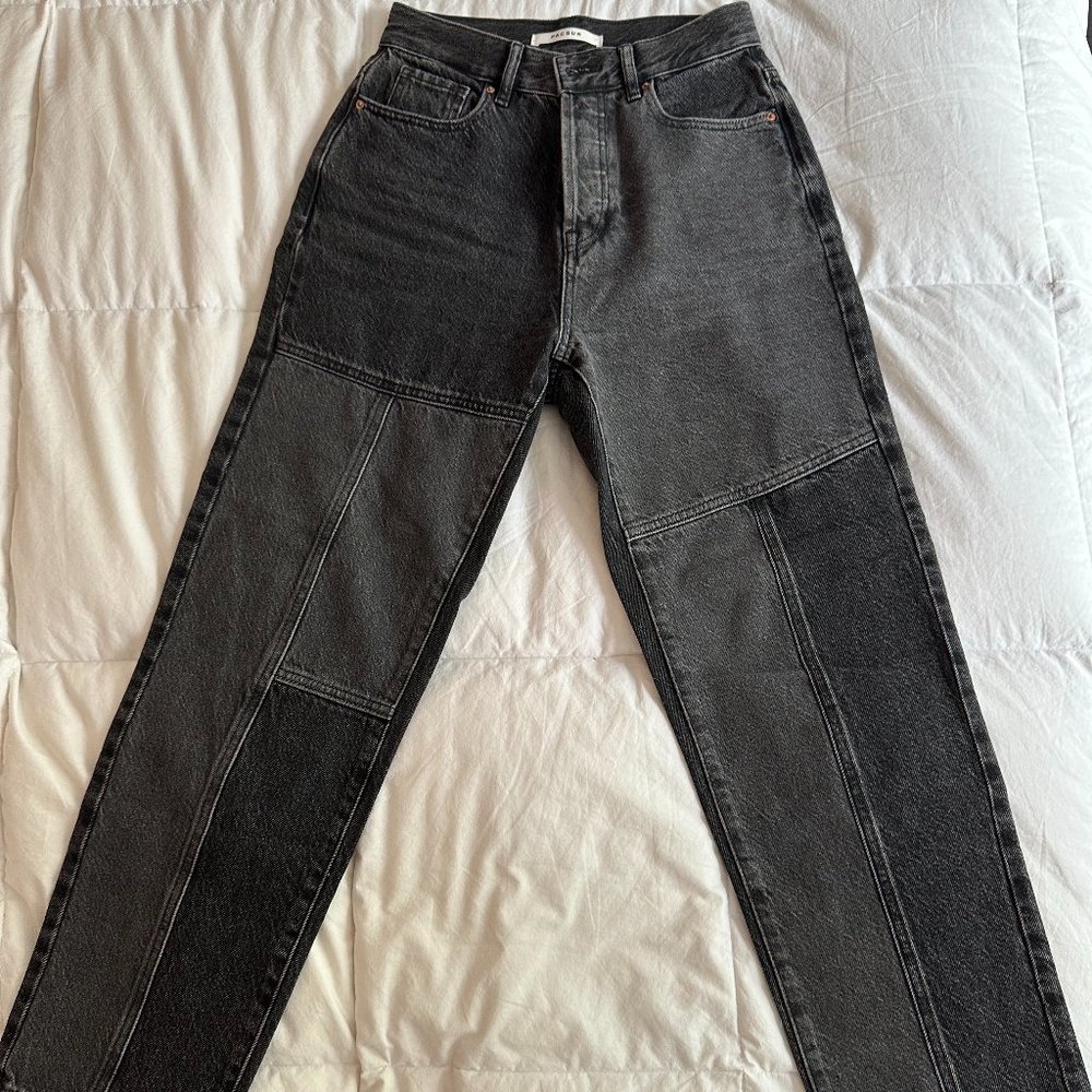 Black & Gray Patched High Rise Straight Jean